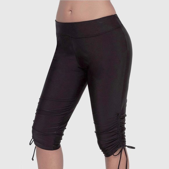 Plus Swim Bottom Womens Size 24 Black UPF 50 Side Drawstring Capris - Picture 7 of 7